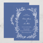Boho Dusty Blue Botanischer Kranz Hochzeit Einladung (Vorne/Hinten)