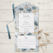 Boho Dusty Blue & Brown Floral Monogram Dinner All In One Einladung