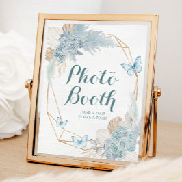 Boho Dusty Blue Butterfly Birthday Foto Booth Poster