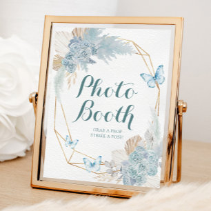 Boho Dusty Blue Butterfly Birthday Foto Booth Poster