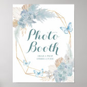 Boho Dusty Blue Butterfly Birthday Foto Booth Poster (Vorne)