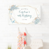 Boho Dusty Blue Butterfly Geburtstag Groß Banner (Insitu)
