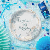 Boho Dusty Blue Butterfly Geometric Birthday Pappteller (Party)