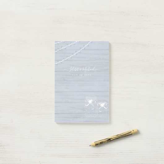 BOHO Dusty Blue Driftwood Mason Jars Wedding Post-it Klebezettel (Auf Schreibtisch)