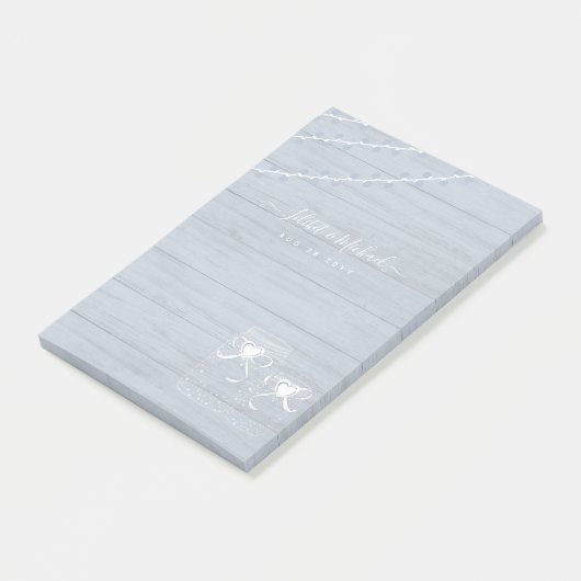 BOHO Dusty Blue Driftwood Mason Jars Wedding Post-it Klebezettel (angewinkelt)