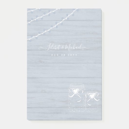 BOHO Dusty Blue Driftwood Mason Jars Wedding Post-it Klebezettel (Vorderseite)