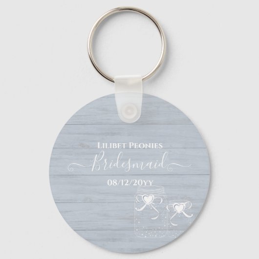 BOHO Dusty Blue Driftwood Mason Jars Wedding Schlüsselanhänger (Vorderseite)