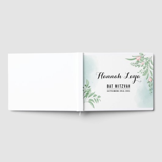 Boho Dusty Blue Eucalyptus Bat Mitzvah Gästebuch (Voll)