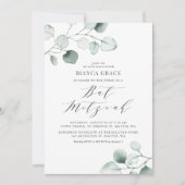 Boho Dusty Blue Eucalyptus Blätter Bat Mitzvah Einladung (Vorderseite)