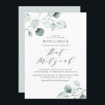 Boho Dusty Blue Eucalyptus Blätter Bat Mitzvah Einladung<br><div class="desc">Greenery Fledermaus Mitzvah Einladung mit Aquarell dusty blue eucalyptus Blätter mit einem whimsical Skript. Personalisieren Sie Ihre persönlichen Daten,  indem Sie Ihre eigenen Daten hinzufügen. Diese Eukalyptus-Einladung ist perfekt für jede Fledermausmitzvah Thema und Saison.</div>