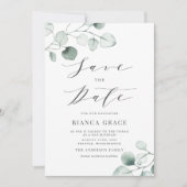 Boho Dusty Blue Eucalyptus Blätter Bat Mitzvah Save The Date (Vorderseite)