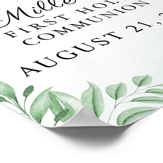 Boho Dusty Blue Eucalyptus Communion Willkommen Poster (Ecke)