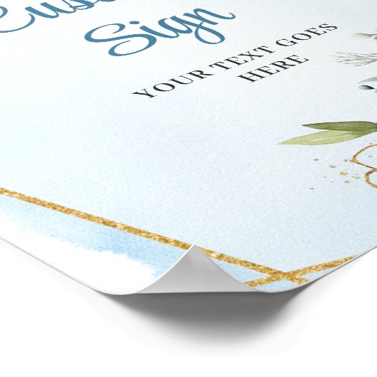 Boho Dusty Blue Eucalyptus Custom DIY Wedding Sign Poster (Ecke)