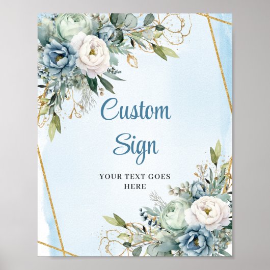Boho Dusty Blue Eucalyptus Custom DIY Wedding Sign Poster (Vorne)