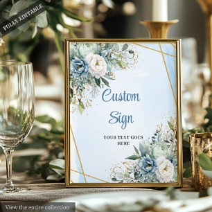 Boho Dusty Blue Eucalyptus Custom DIY Wedding Sign Poster