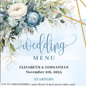 Boho Dusty Blue Eucalyptus Floral Wedding Menu Menükarte