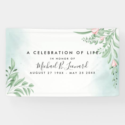 Boho Dusty Blue Eucalyptus Funeral Memorial Banner (Horizontal)