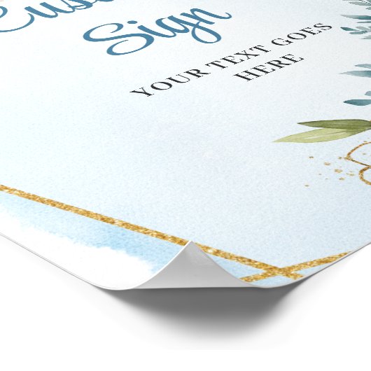 Boho Dusty Blue Eucalyptus Gold Glitzer Custom Poster (Ecke)