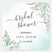 Boho Dusty Blue Eucalyptus Greenery Brautparty Quadratischer Aufkleber (Vorderseite)