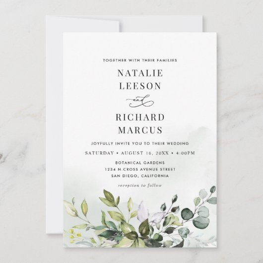 Boho Dusty Blue Eucalyptus Greenery Wedding Einladung (Vorderseite)