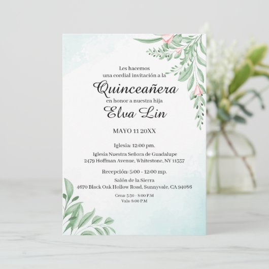 Boho Dusty Blue Eucalyptus Quinceanera Save The Date (Stehend Vorderseite)