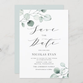 Boho Dusty Blue Eucalyptus Verlasse Bar Mitzvah Save The Date