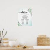 Boho Dusty Blue Eucalyptus Wedding Program Poster (Küche)
