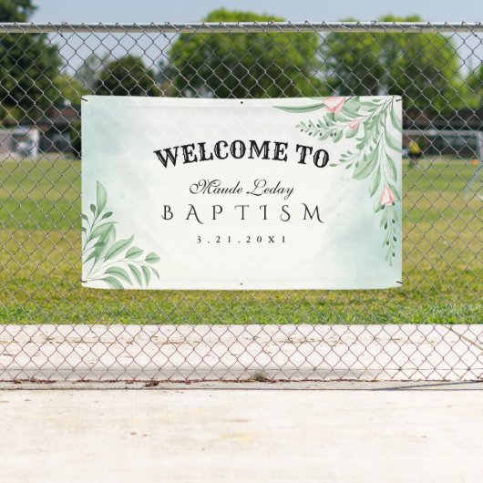 Boho Dusty Blue Eukalyptus Baptisse Willkommen Banner (Insitu)