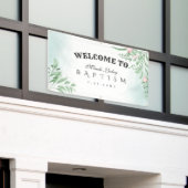 Boho Dusty Blue Eukalyptus Baptisse Willkommen Banner (Äußeres Gebäude)