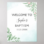 Boho Dusty Blue Eukalyptus Baptisse Willkommen Poster (Vorne)