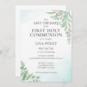 Boho Dusty Blue First Holy Communion Save The Date (Vorne/Hinten)