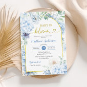 Boho Dusty Blue Floral Baby In Bloom Baby Shower Einladung