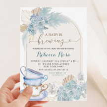 Boho Dusty Blue Floral Baby wird Babydusche