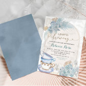 Boho Dusty Blue Floral Baby wird Babydusche Einladung