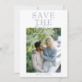 Boho Dusty Blue Floral Botanical Photo Wedding Save The Date (Vorderseite)