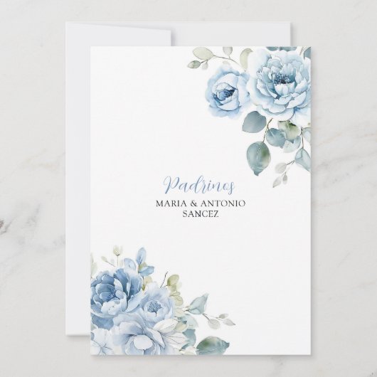 Boho Dusty Blue Floral Boy Taufe Einladung (Rückseite)