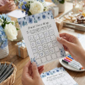 Boho Dusty Blue Floral Brautparty Bingo Game Flyer