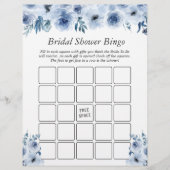 Boho Dusty Blue Floral Brautparty Bingo Game Flyer (Vorne)