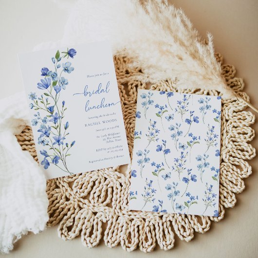 Boho Dusty Blue Floral Bridal Luncheon Einladung