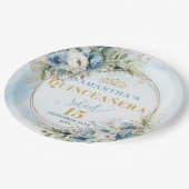 Boho Dusty Blue Floral Gold Custom Name Plates Pappteller (Schrägansicht)