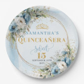 Boho Dusty Blue Floral Gold Custom Name Plates Pappteller (Vorderseite)