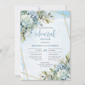 Boho Dusty Blue Floral Gold Frame Dinner einladen Einladung (Vorderseite)