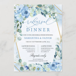 Boho Dusty Blue Floral Gold Geometric Probe Einladung