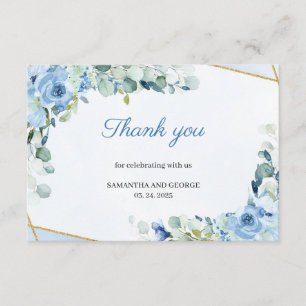 Boho Dusty Blue Floral Gold Geometric Vielen Dank Begleitkarte