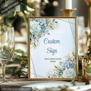 Boho Dusty Blue Floral Gold Rahmen Wedding Sign Poster