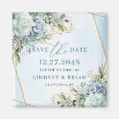 Boho Dusty Blue Floral Gold Save the Date Magnet (Vorne)
