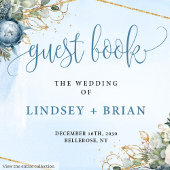 Boho Dusty Blue Floral Gold Wedding Gästebuch