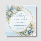 Boho Dusty Blue Floral Greenery Glitter Guest Book Gästebuch (Vorderseite)