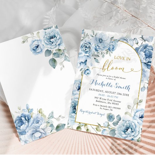 Boho Dusty Blue Floral Liebe in Bloom Brautparty Einladung