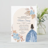 Boho Dusty Blue Floral Mexican Quinceañera Invitat Einladung (Stehend Vorderseite)
